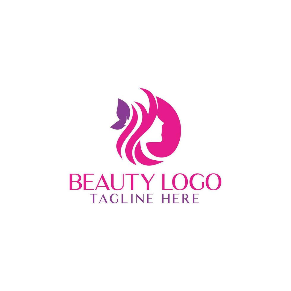 Vector logo design template in trendy linear style - woman's face