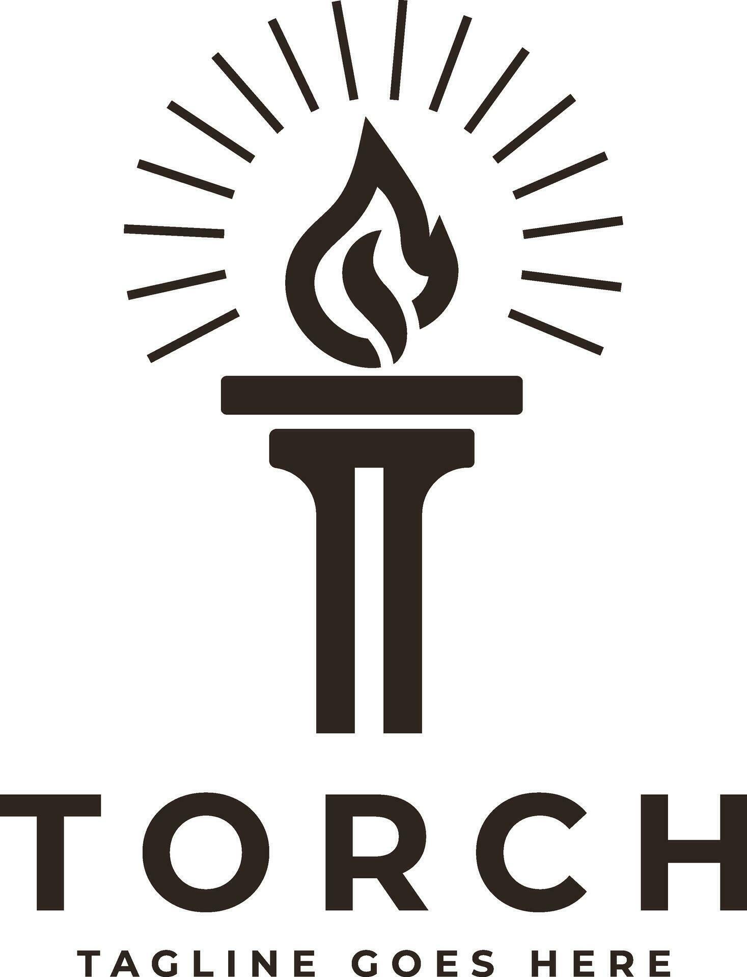 Vector template Vintage Retro Hipster Logo Torch Fire Torch Fire Light