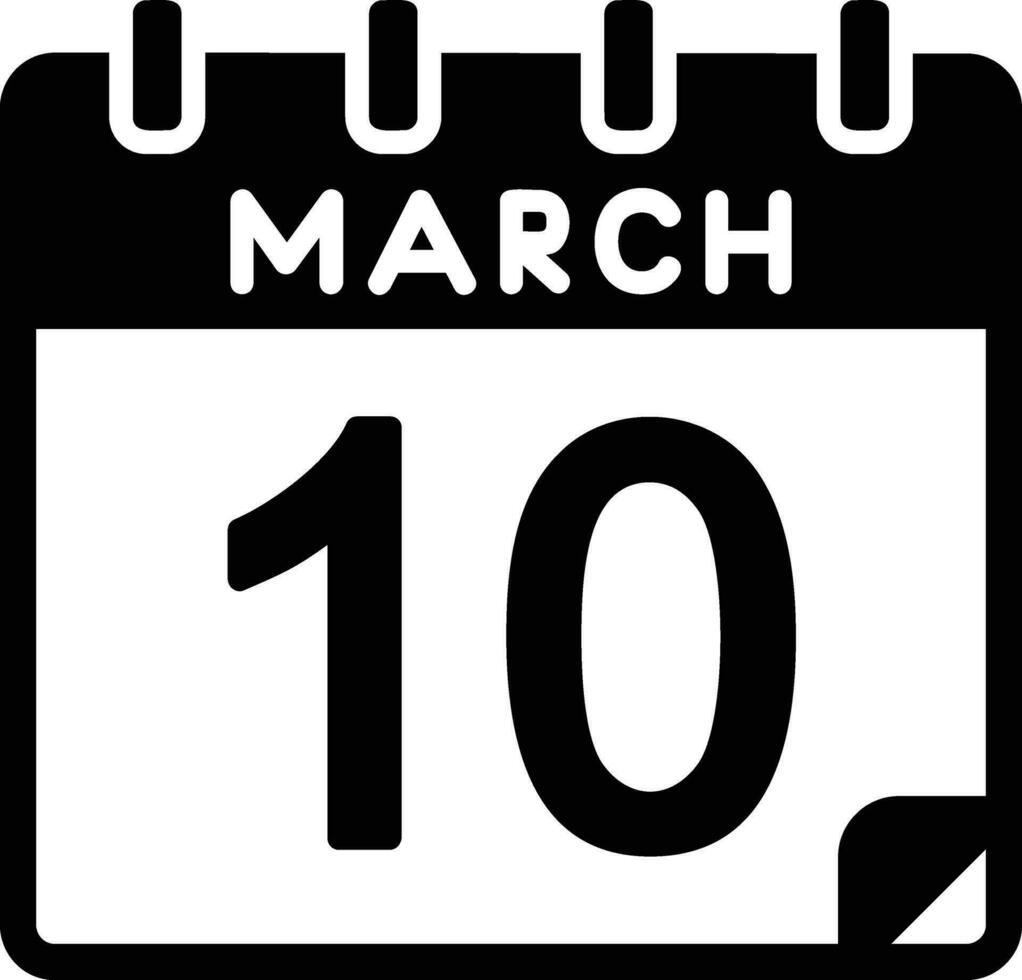 10 marzo glifo icono vector