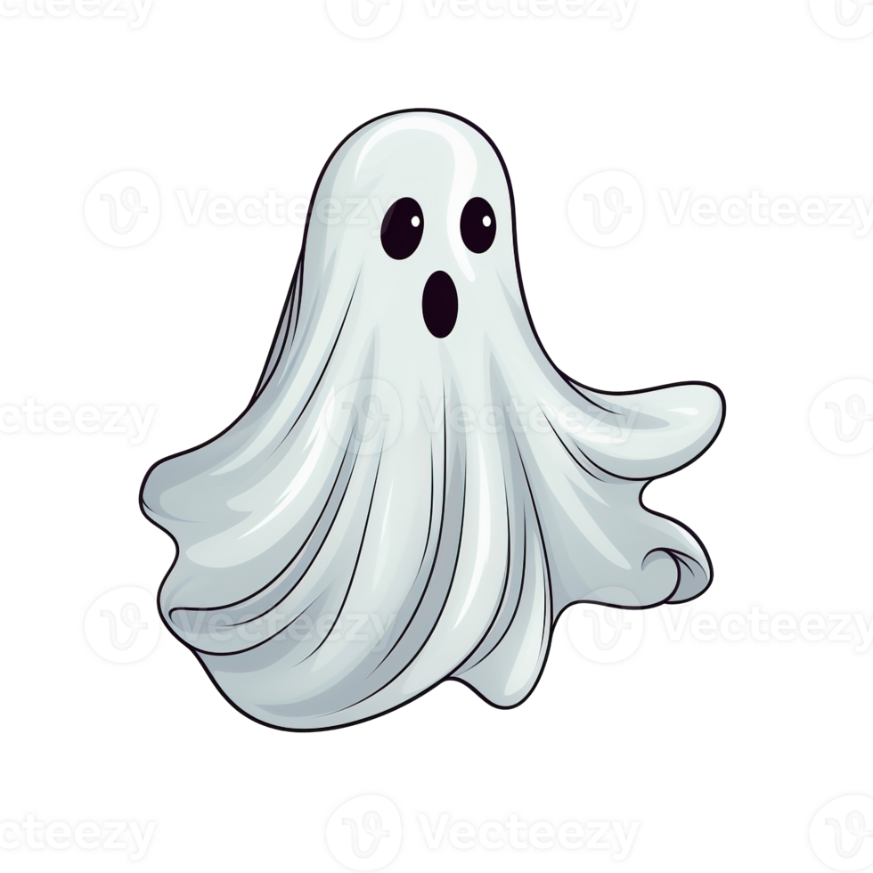 Generative AI, PNG funny ghost in flat line art style, Halloween concept