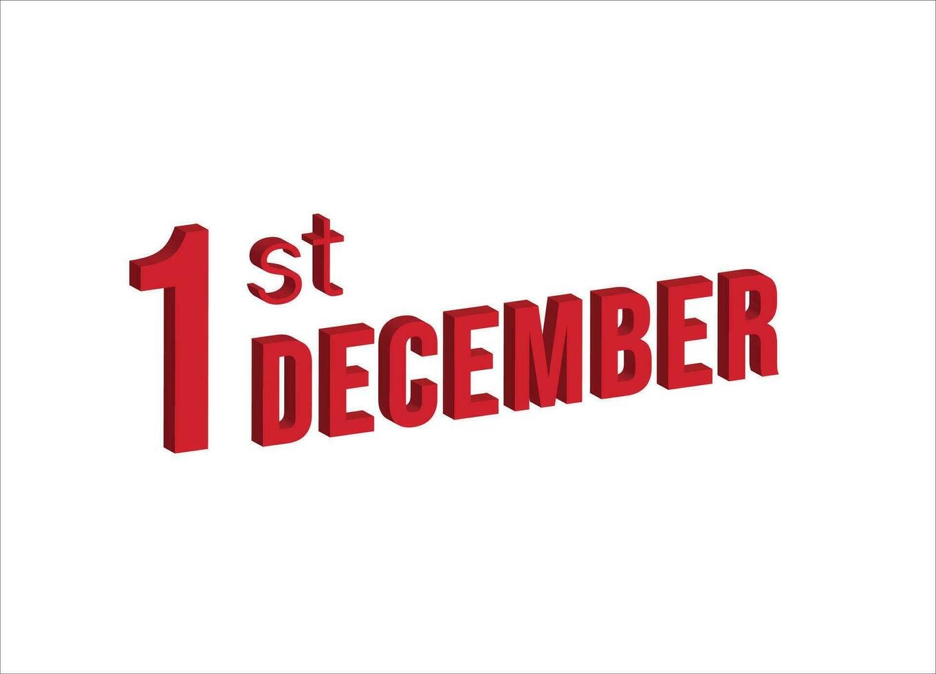 Primero diciembre ,1º de el mes, diario calendario hora y fecha calendario símbolo. moderno diseño, 3d representación. blanco antecedentes. primero de el mes vector