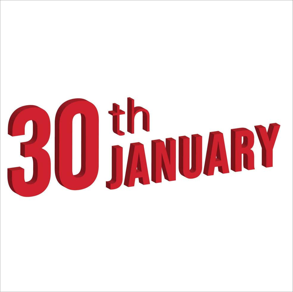 30th january ,  Daily calendar time and date schedule symbol. Modern design, 3d rendering. White background. vector