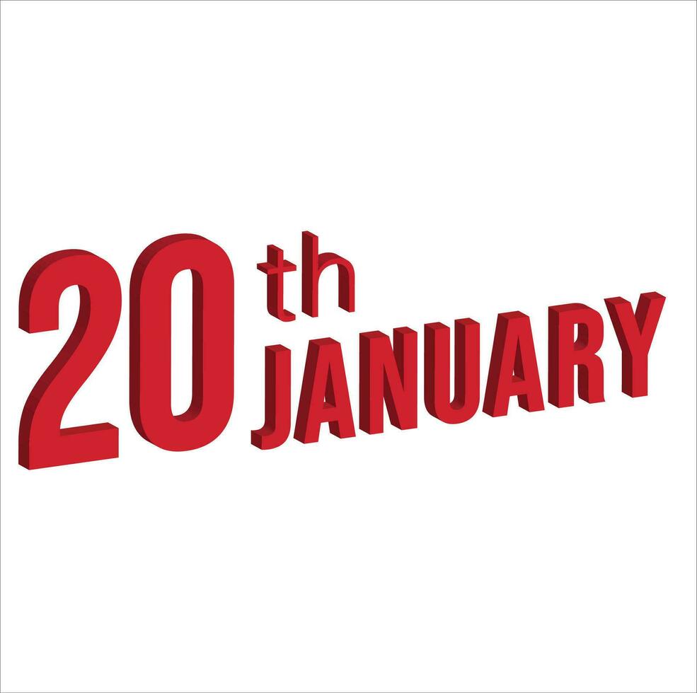 20th january ,  Daily calendar time and date schedule symbol. Modern design, 3d rendering. White background. vector