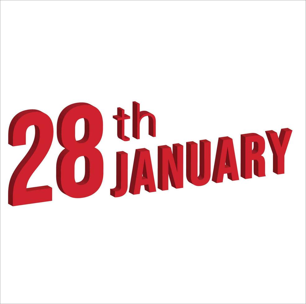 28th january ,  Daily calendar time and date schedule symbol. Modern design, 3d rendering. White background. vector