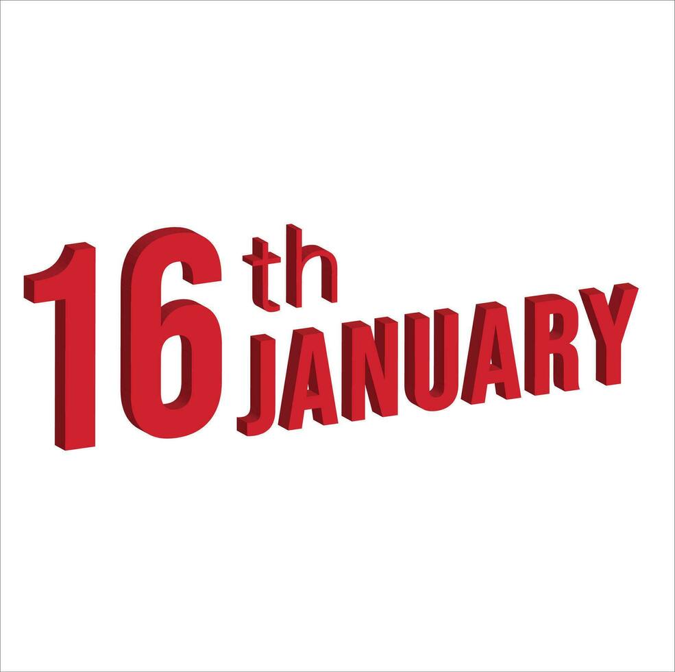 16th january ,  Daily calendar time and date schedule symbol. Modern design, 3d rendering. White background. vector
