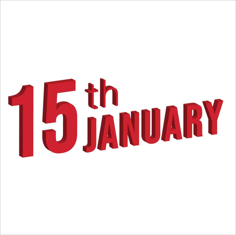 15th january ,  Daily calendar time and date schedule symbol. Modern design, 3d rendering. White background. vector