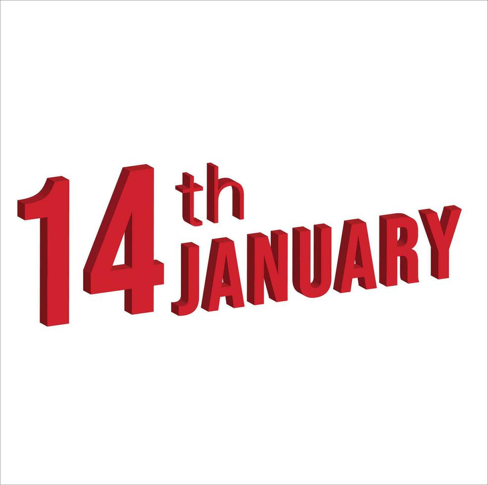 14th january ,  Daily calendar time and date schedule symbol. Modern design, 3d rendering. White background. vector