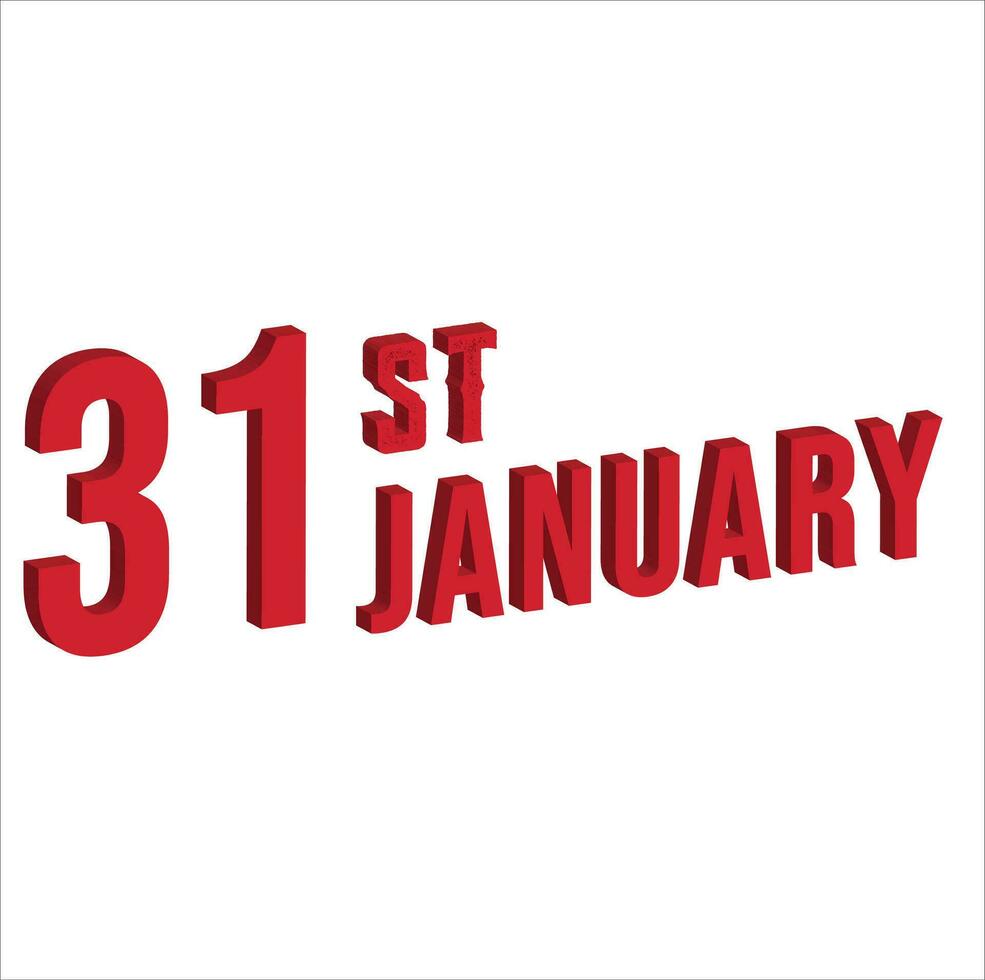 31st january ,  Daily calendar time and date schedule symbol. Modern design, 3d rendering. White background. vector