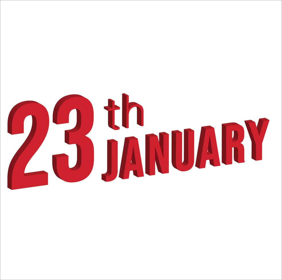 23rd january ,  Daily calendar time and date schedule symbol. Modern design, 3d rendering. White background. vector