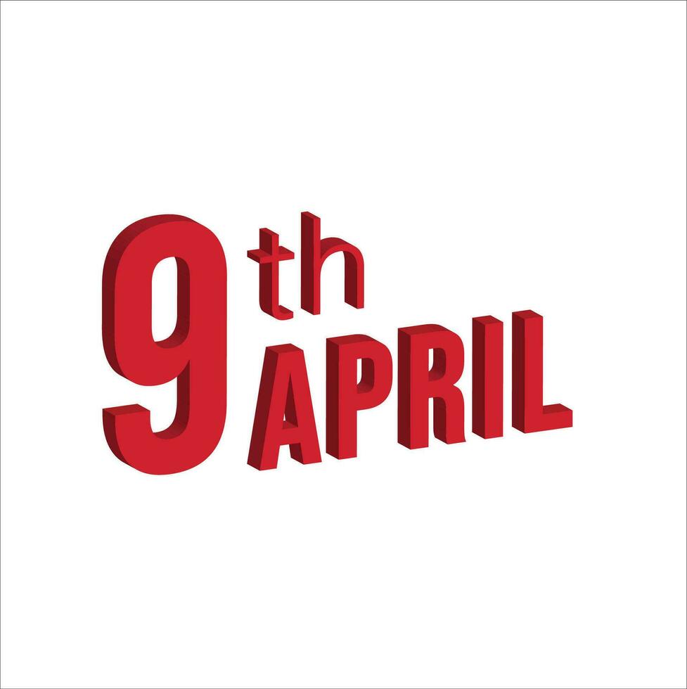 9th april ,  Daily calendar time and date schedule symbol. Modern design, 3d rendering. White background. vector