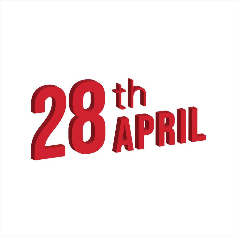 28 abril , diario calendario hora y fecha calendario símbolo. moderno diseño, 3d representación. blanco antecedentes. vector