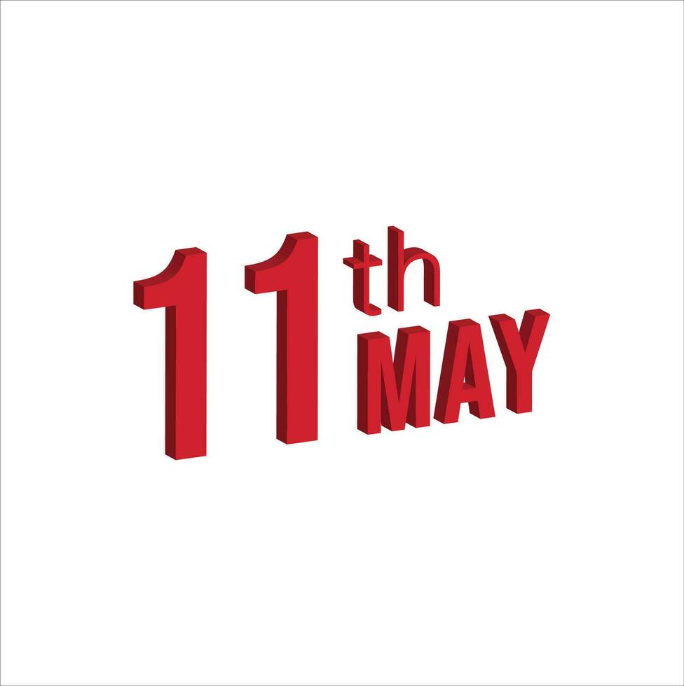 11th may ,  Daily calendar time and date schedule symbol. Modern design, 3d rendering. White background. vector