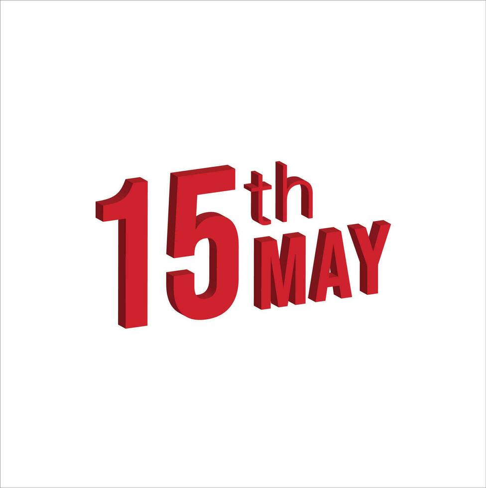 15th may ,  Daily calendar time and date schedule symbol. Modern design, 3d rendering. White background. vector