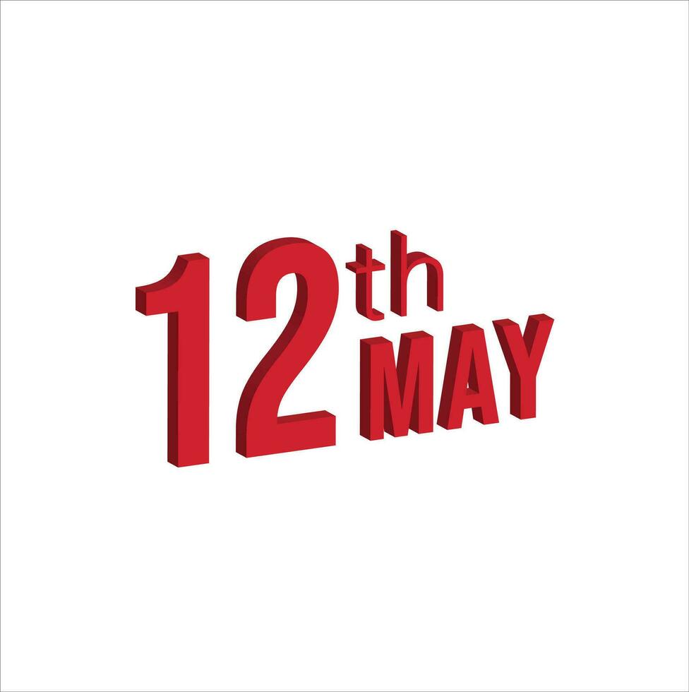 12th may ,  Daily calendar time and date schedule symbol. Modern design, 3d rendering. White background. vector