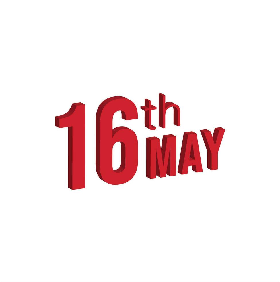 16th may ,  Daily calendar time and date schedule symbol. Modern design, 3d rendering. White background. vector