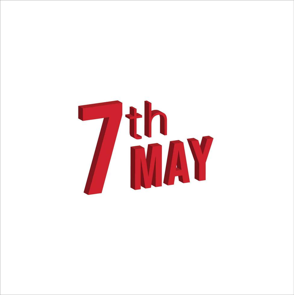 7th may ,  Daily calendar time and date schedule symbol. Modern design, 3d rendering. White background. vector