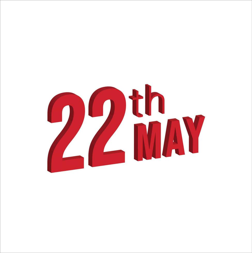 22nd may ,  Daily calendar time and date schedule symbol. Modern design, 3d rendering. White background. vector