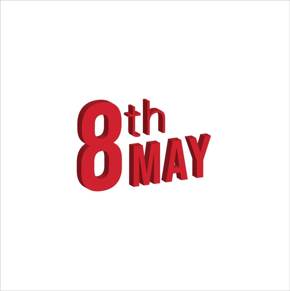 8th may ,  Daily calendar time and date schedule symbol. Modern design, 3d rendering. White background. vector