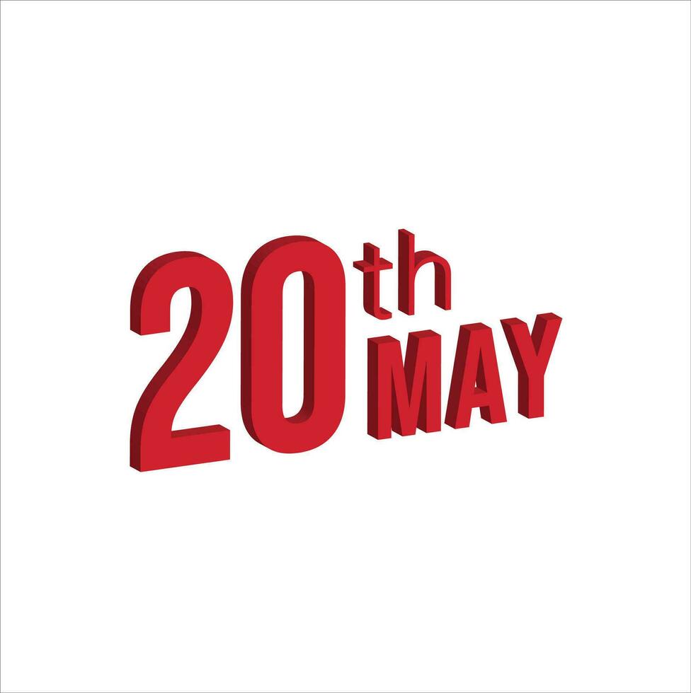 20th may ,  Daily calendar time and date schedule symbol. Modern design, 3d rendering. White background. vector