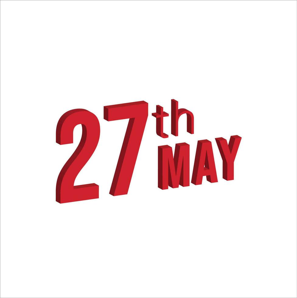 27th may ,  Daily calendar time and date schedule symbol. Modern design, 3d rendering. White background. vector