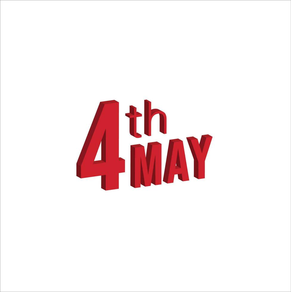 4th may ,  Daily calendar time and date schedule symbol. Modern design, 3d rendering. White background. vector