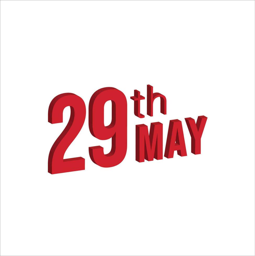 29th may ,  Daily calendar time and date schedule symbol. Modern design, 3d rendering. White background. vector