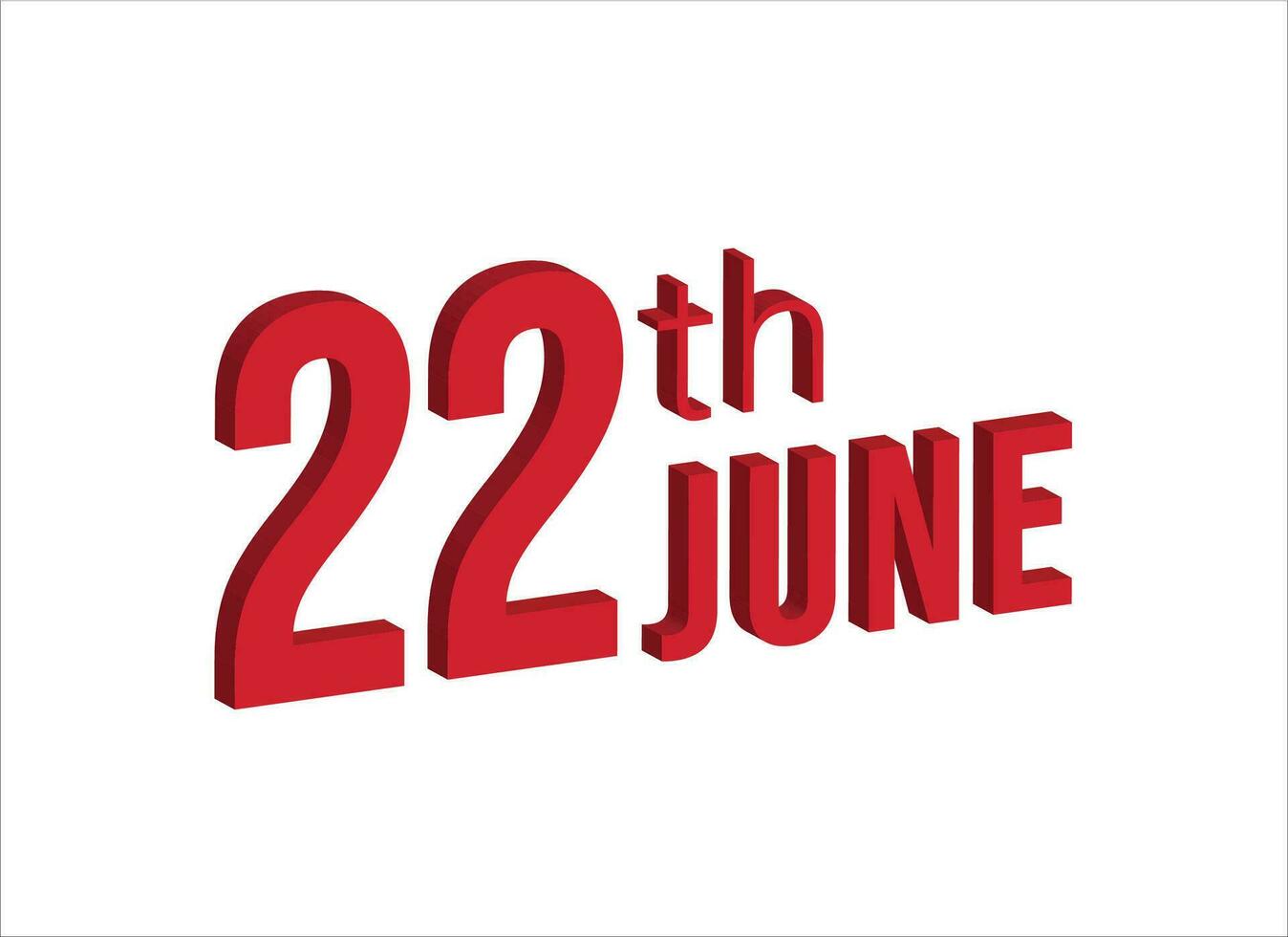 22nd june ,  Daily calendar time and date schedule symbol. Modern design, 3d rendering. White background. vector
