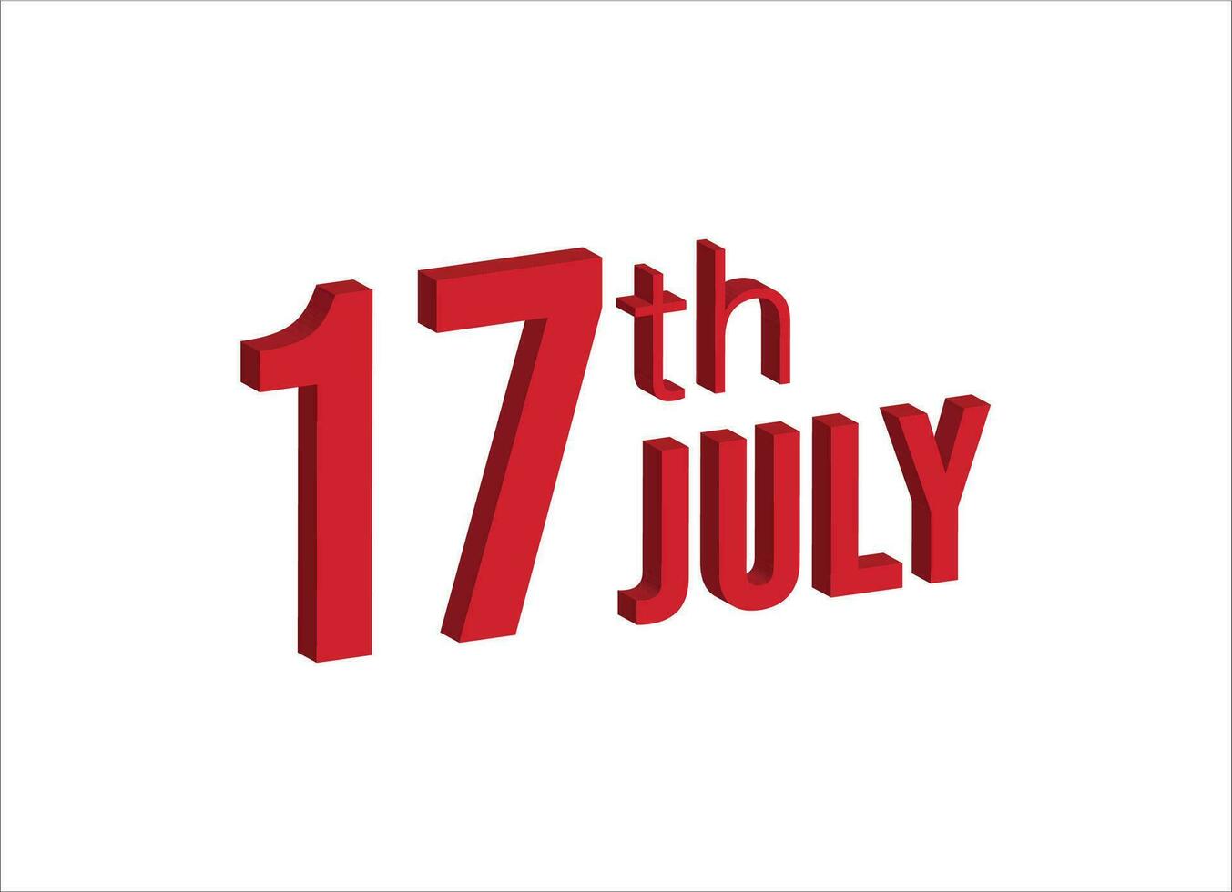 17th july ,  Daily calendar time and date schedule symbol. Modern design, 3d rendering. White background. vector