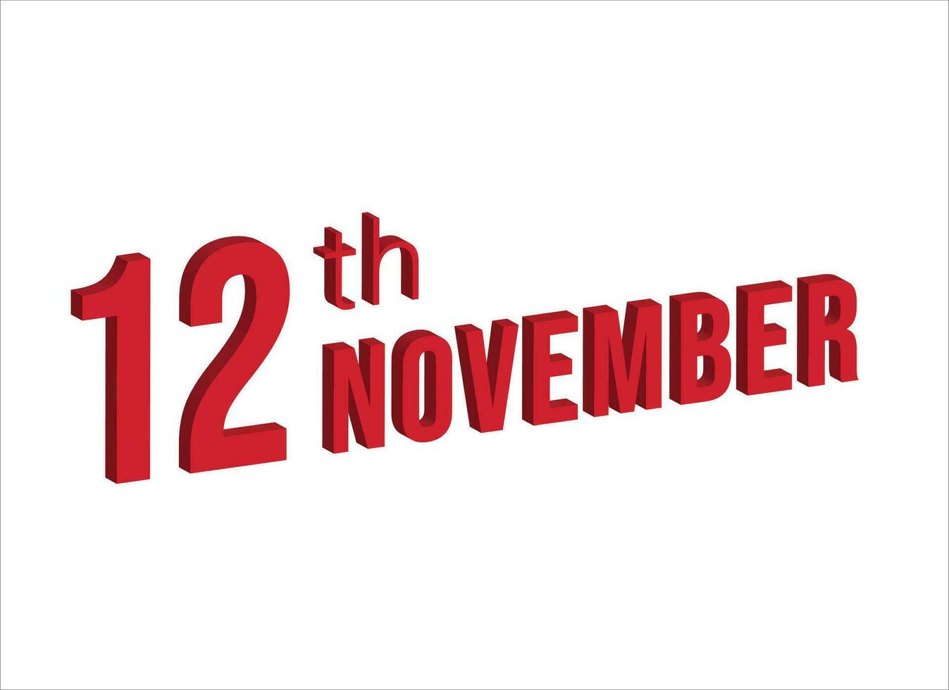 12th November , Daily calendar time and date schedule symbol. Modern design, 3d rendering. White