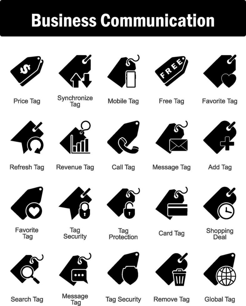 A set of 20 business icons as price tag, synchronize tag, mobile tag vector