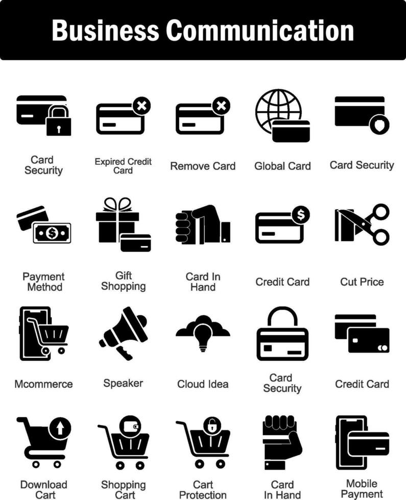 A set of 20 business icons as card security, expired credit card, remove card vector