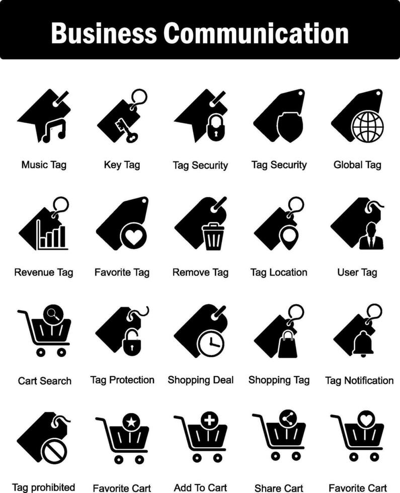 A set of 20 business icons as music tag, key tag, tag security vector