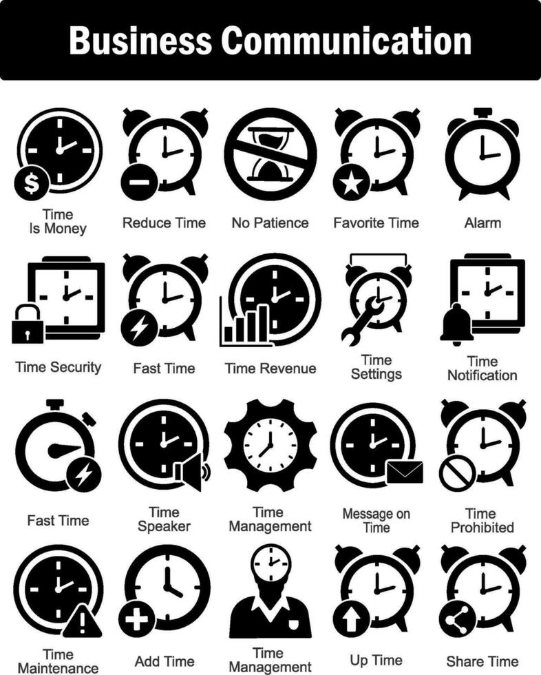 A set of 20 business icons as time is money, reduce time, no patience vector