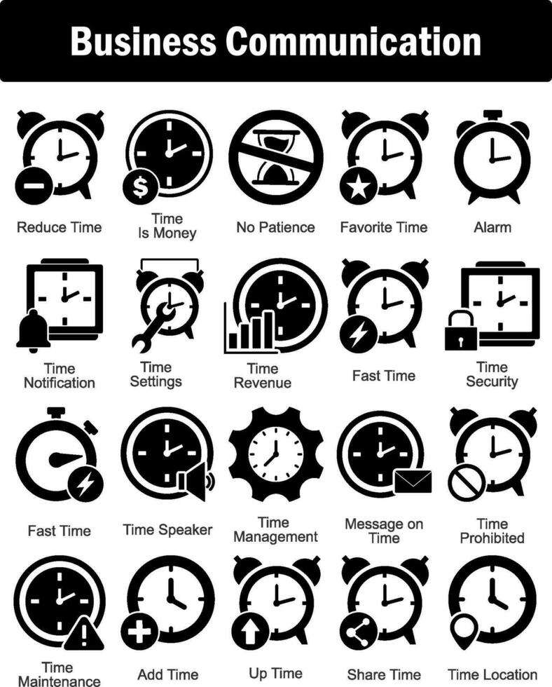 A set of 20 business icons as reduce time, time is money, no patience vector