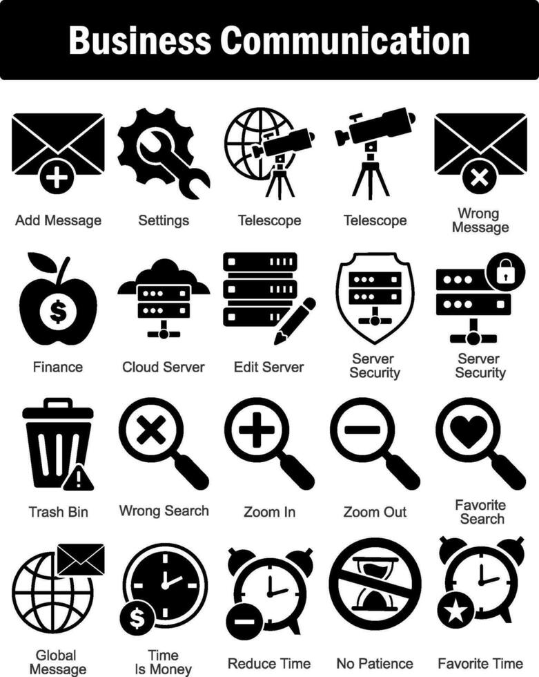 A set of 20 business icons as add message, settings, telescope vector