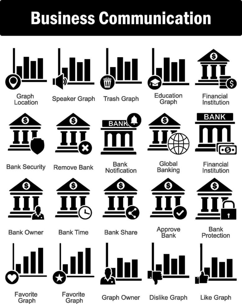 A set of 20 business icons as graph location, speaker graph, trash graph vector