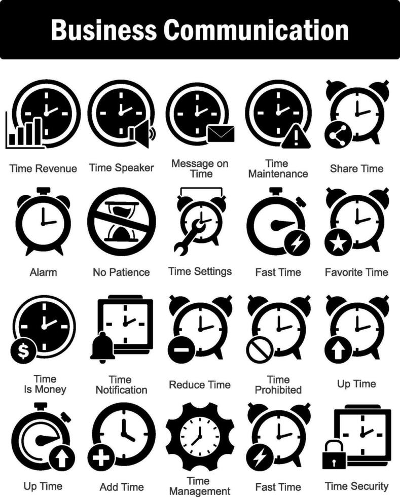 A set of 20 business icons as time revenue, time speaker, message on time vector