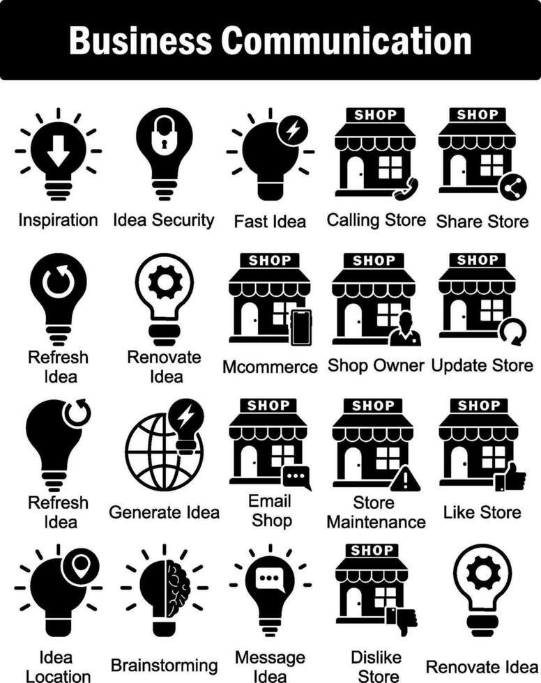 un conjunto de 20 negocio íconos como inspiración, idea seguridad, rápido idea vector