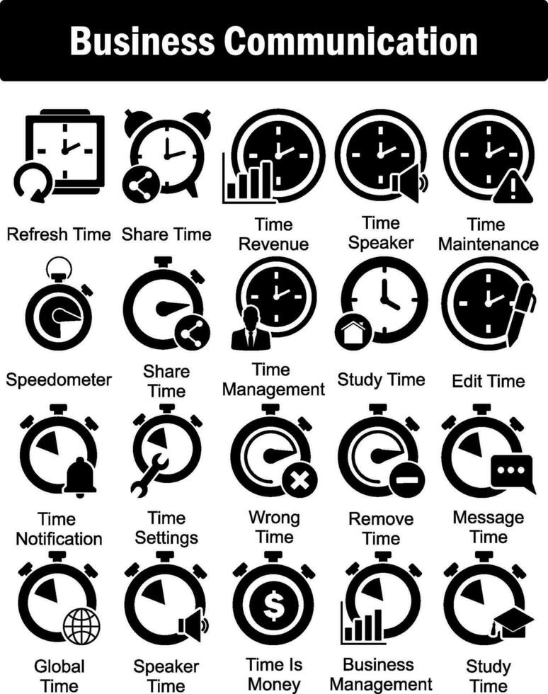 A set of 20 business icons as refresh time, share time, time revenue vector