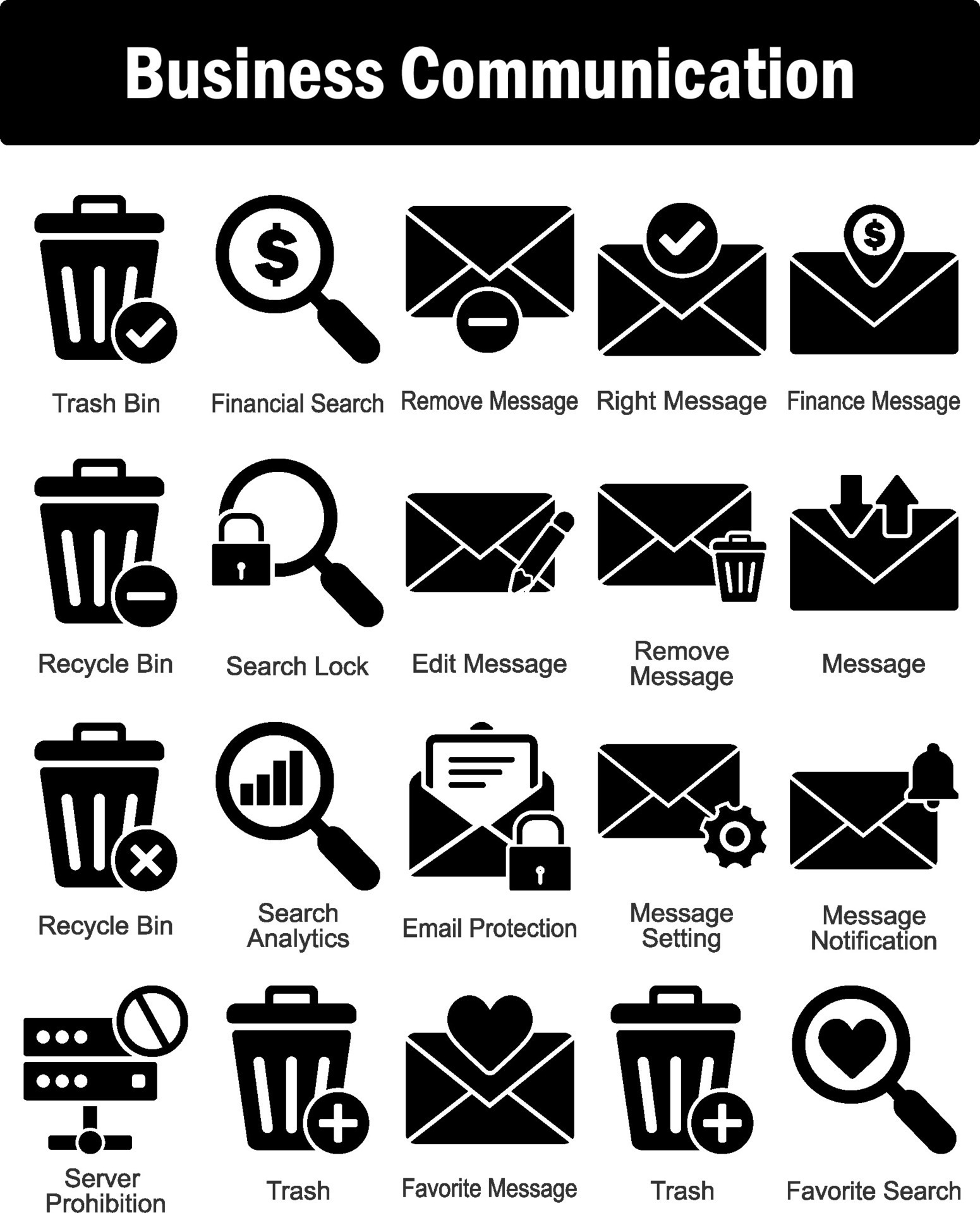 A set of 20 business icons as trash bin, financial search, remove message 28189863 Vector Art at