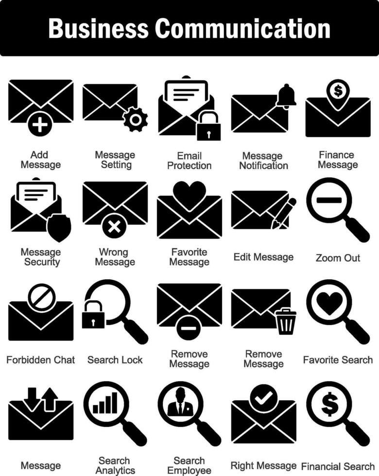 A set of 20 business icons as add message, message setting, email protection vector
