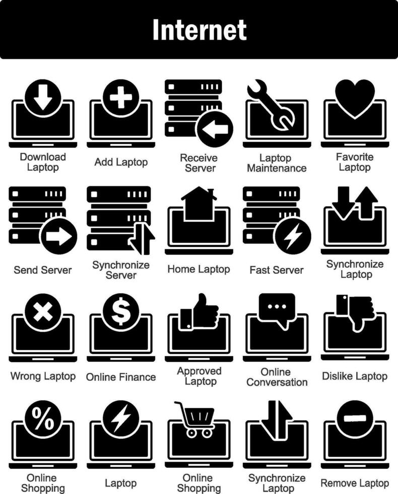 un conjunto de 20 Internet íconos como descargar computadora portátil, añadir computadora portátil, recibir servidor vector