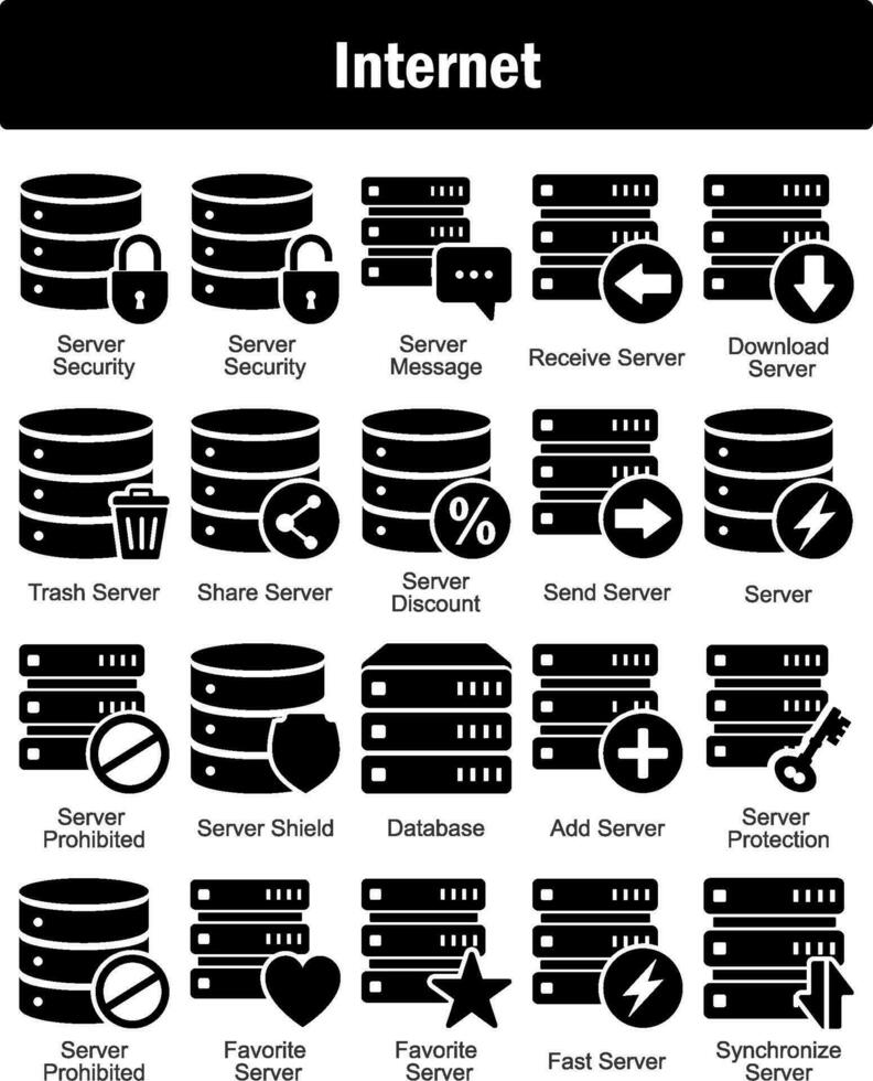 A set of 20 Internet icons as server security, server message, server message vector