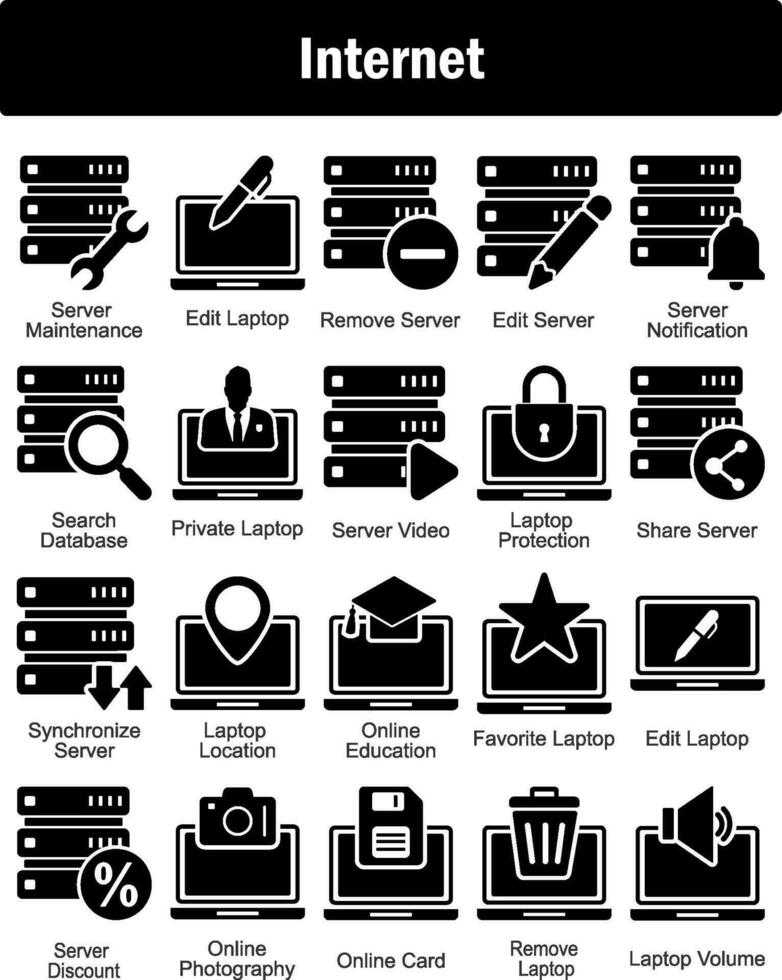 A set of 20 Internet icons as server maintenance, edit laptop, remove server vector