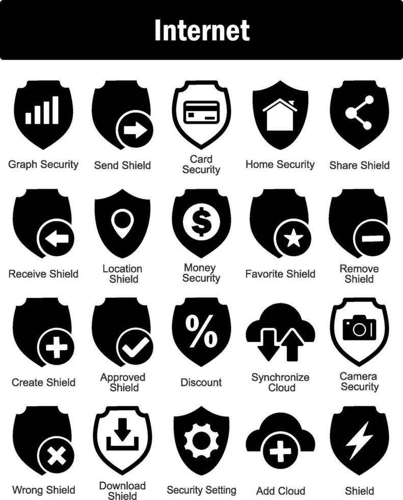 A set of 20 Internet icons as graph security, send shield, card security vector