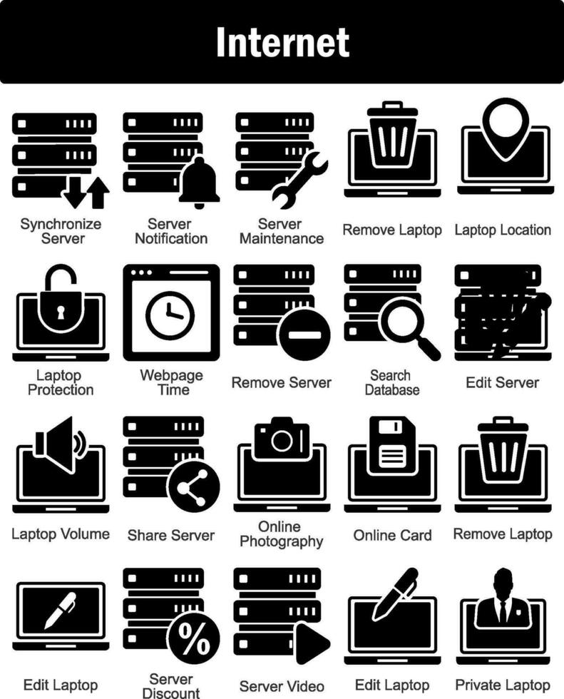 A set of 20 Internet icons as synchronize server, server notification, server maintenance vector