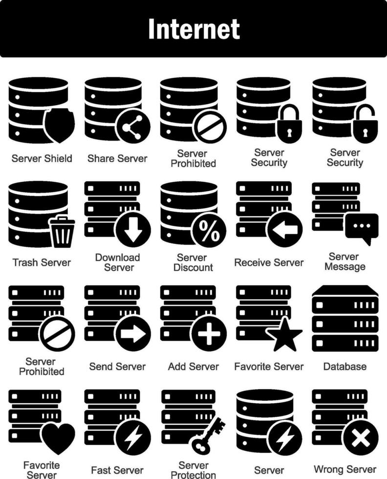 A set of 20 Internet icons as server shield, share server, server prohibited vector