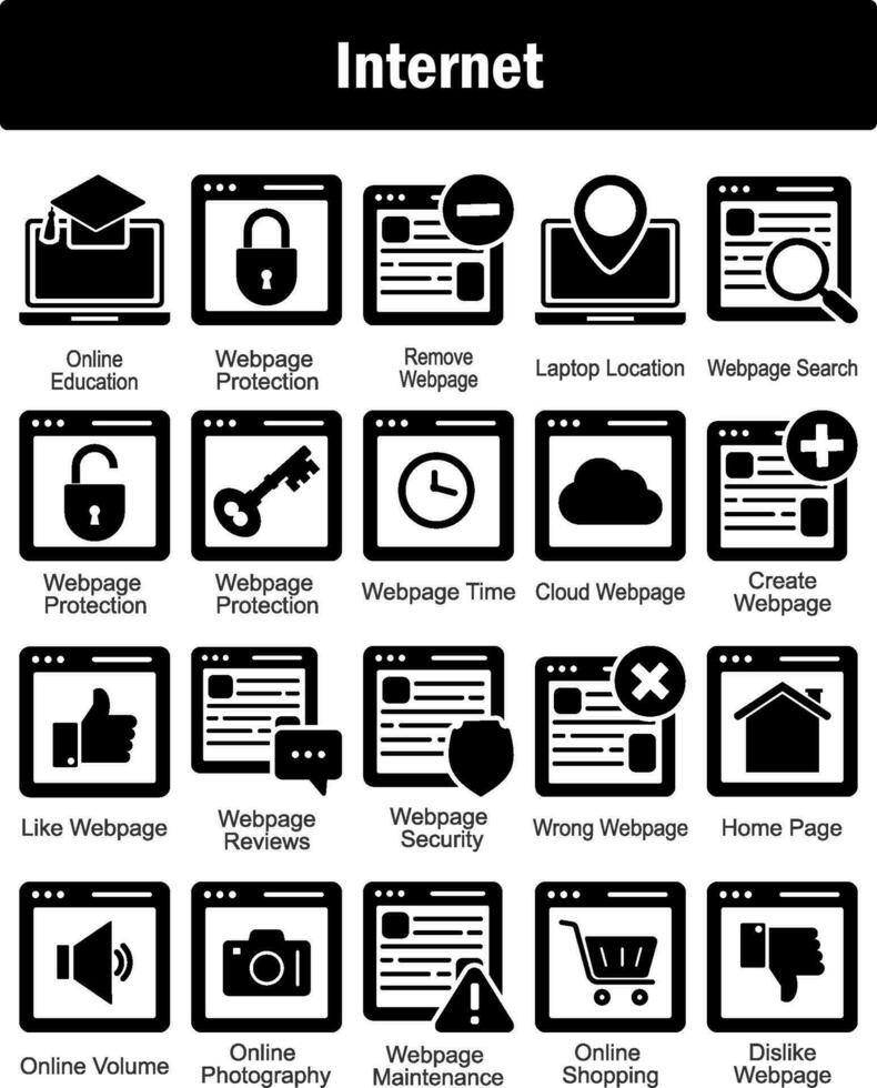 A set of 20 Internet icons as online education, webpage protection, remove webpage vector