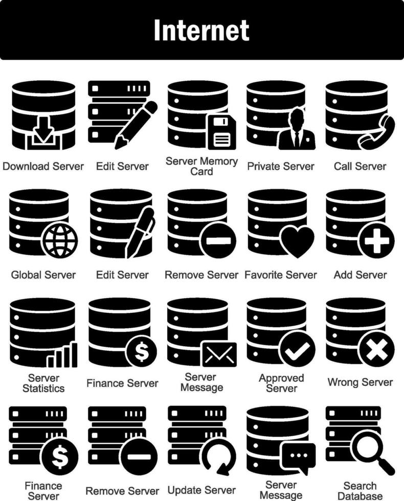 A set of 20 Internet icons as download server, edit server, server memory card vector
