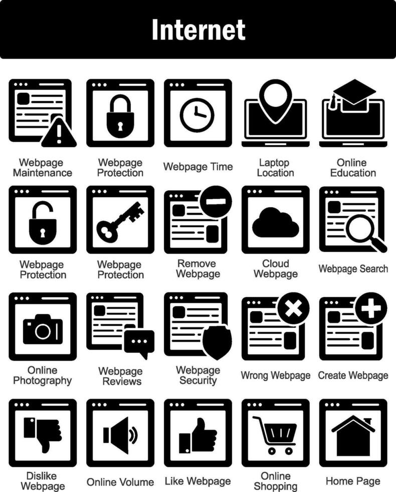 A set of 20 Internet icons as webpage maintenance, webpage protection, webpage time vector